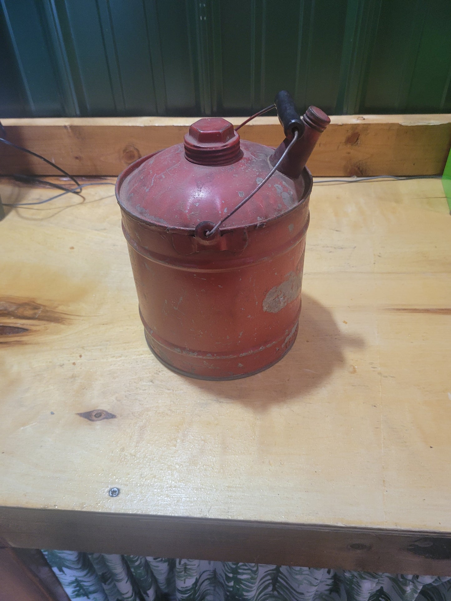Vintage Red Metal Safety Gas Can – Industrial Garage Collectible