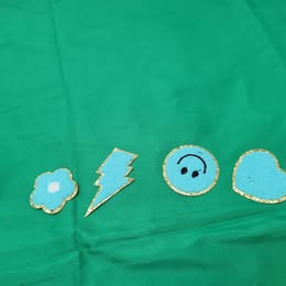 Blue Retro Chenille Iron-On Patches Heart Flower Smiley Lightning Bolt