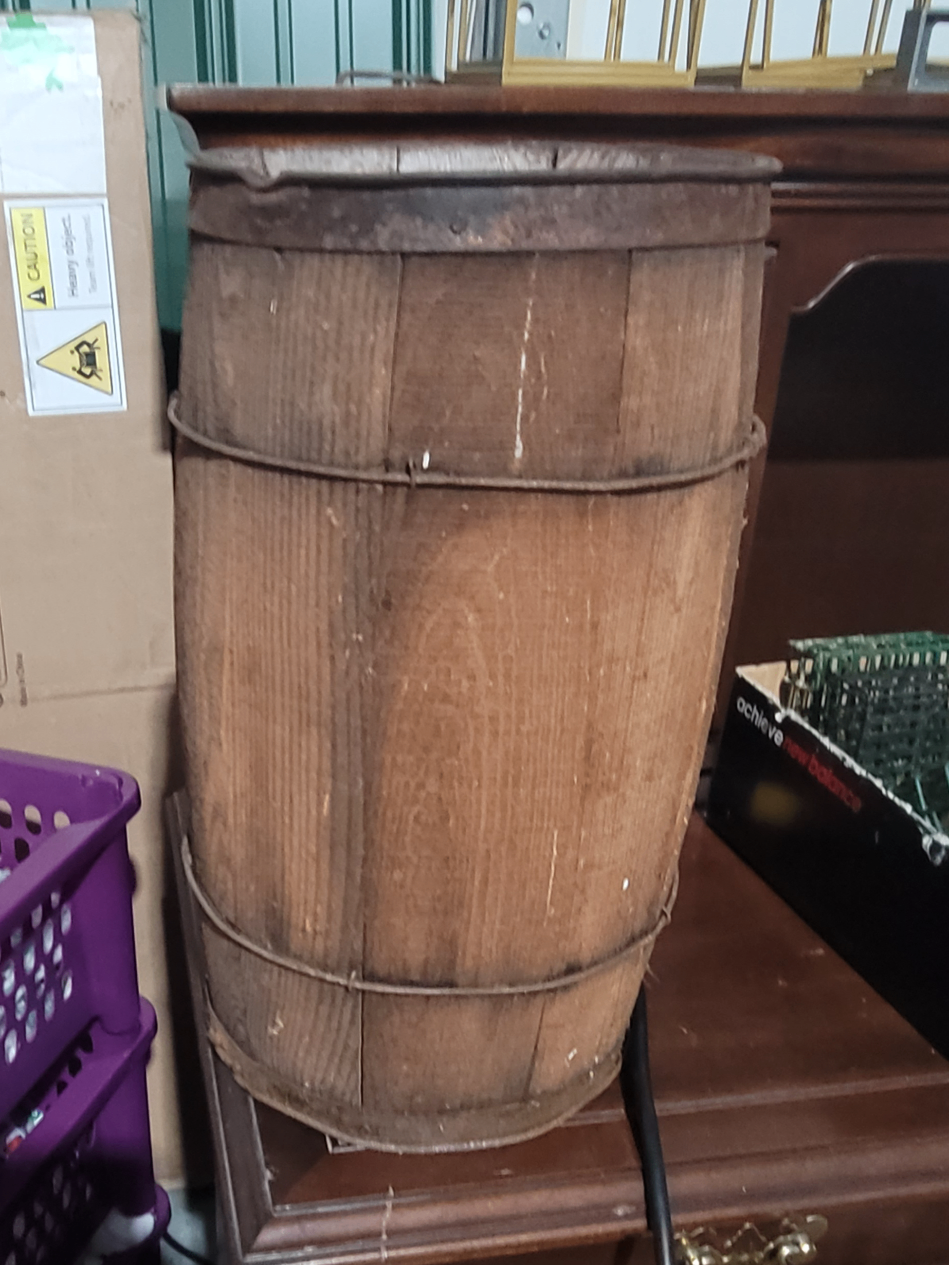 Antique Rustic Wooden Nail Keg / Barrel – Primitive Farmhouse Decor - Image 1