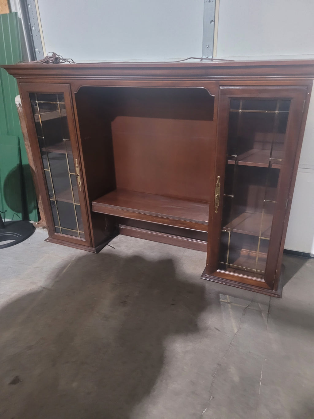 Traditional Executive Desk & Lighted Display Hutch Set – Solid Wood - Image 1