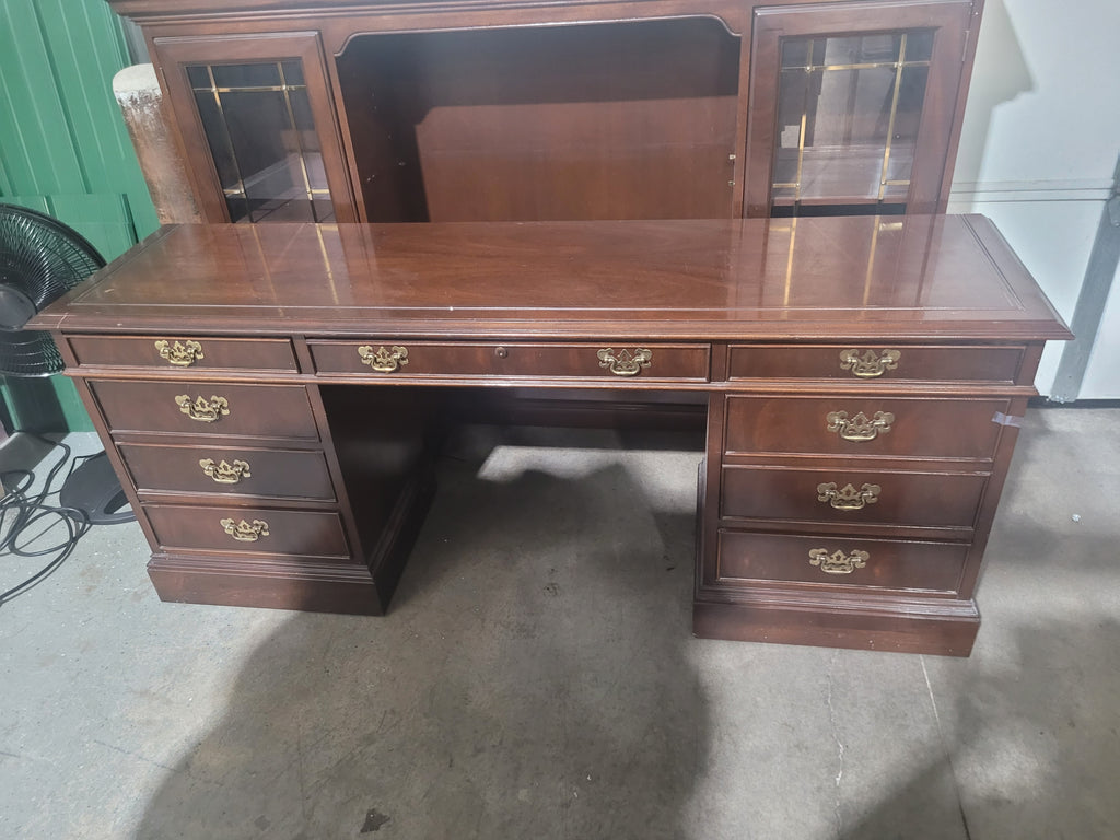 Traditional Executive Desk & Lighted Display Hutch Set – Solid Wood - Image 7
