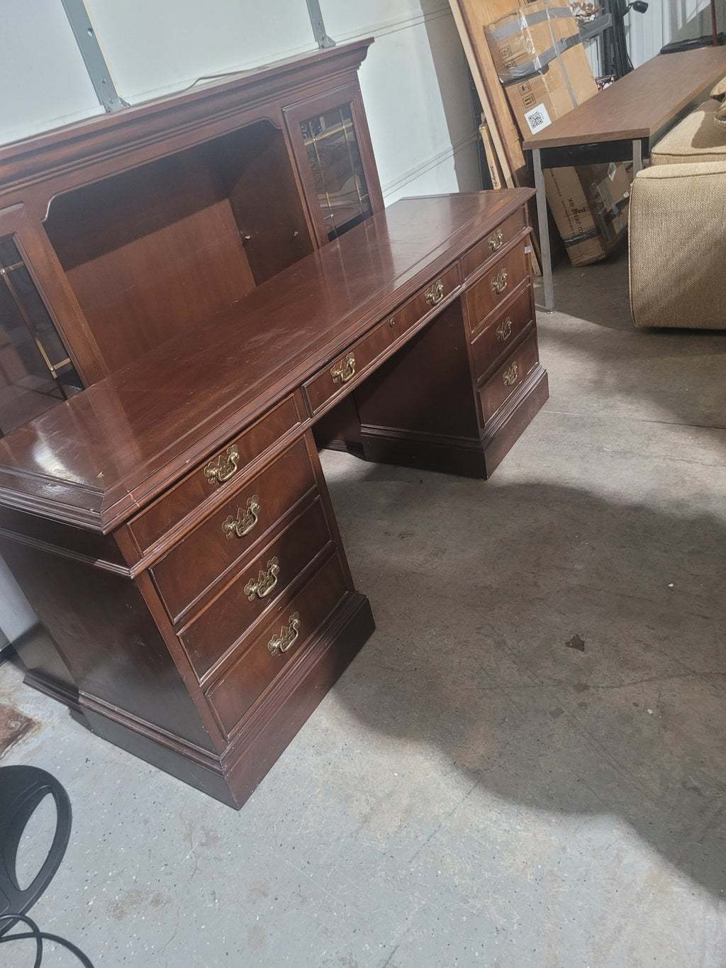 Traditional Executive Desk & Lighted Display Hutch Set – Solid Wood - Image 8