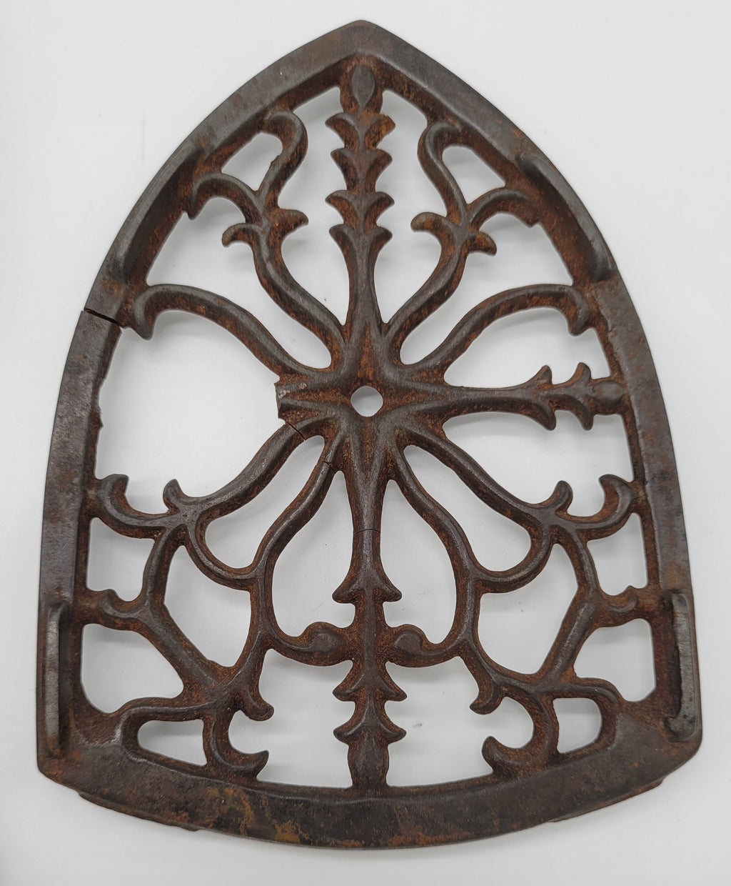 Antique Cast Iron Sad Iron Trivet – Ornate Floral / Gothic Design – Primitive Decor - Image 1