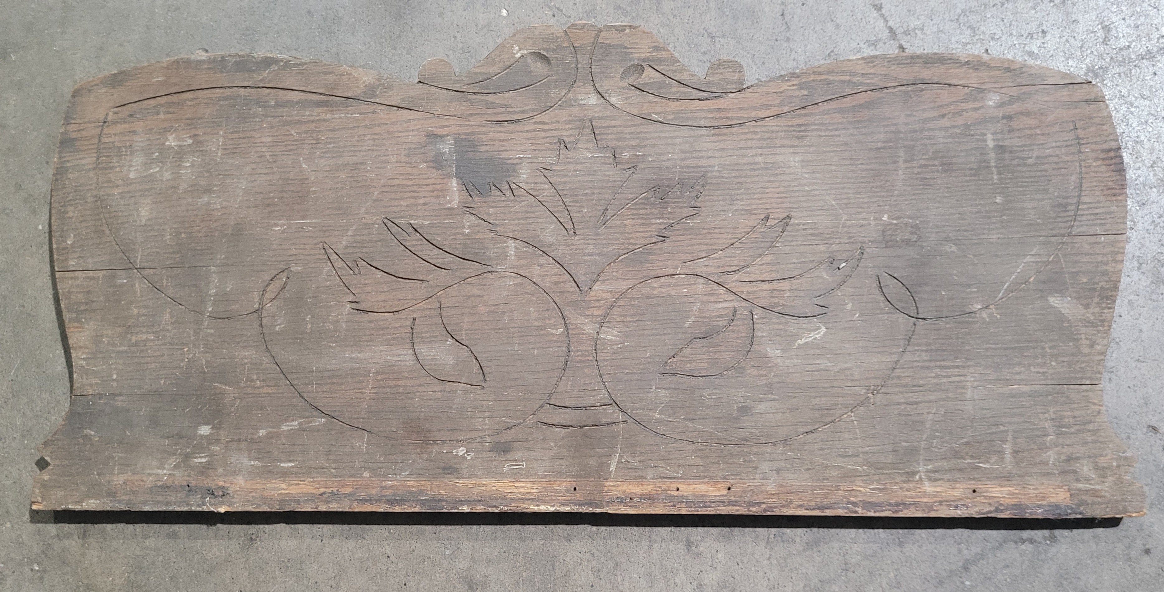 Antique Primitive Wooden Wall Panel / Salvage Decor – Hand Carved Scroll Design - Image 1