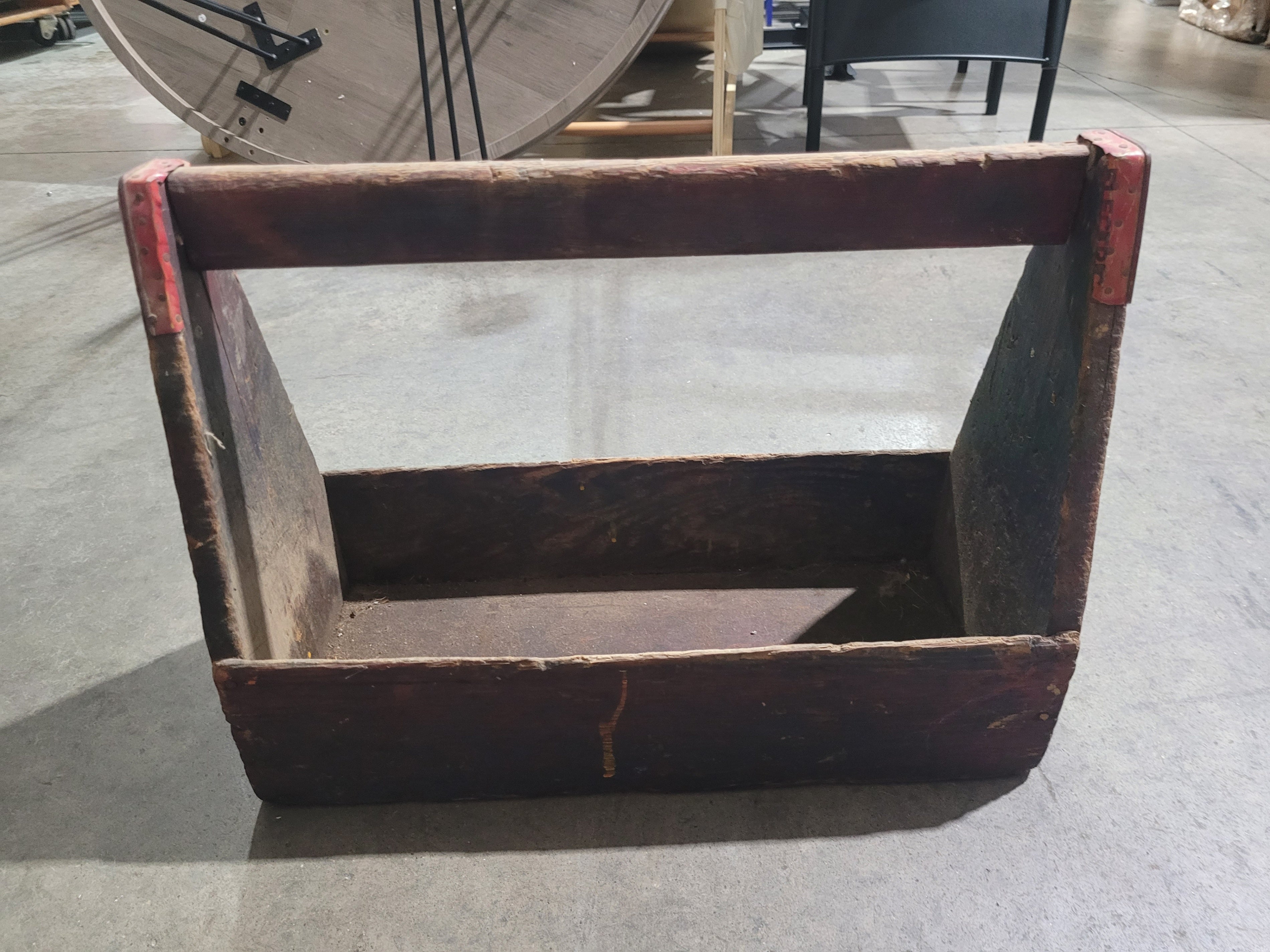 Antique Primitive Wooden Tool Carrier w/ Handle – Rustic Farmhouse Tote - Image 1