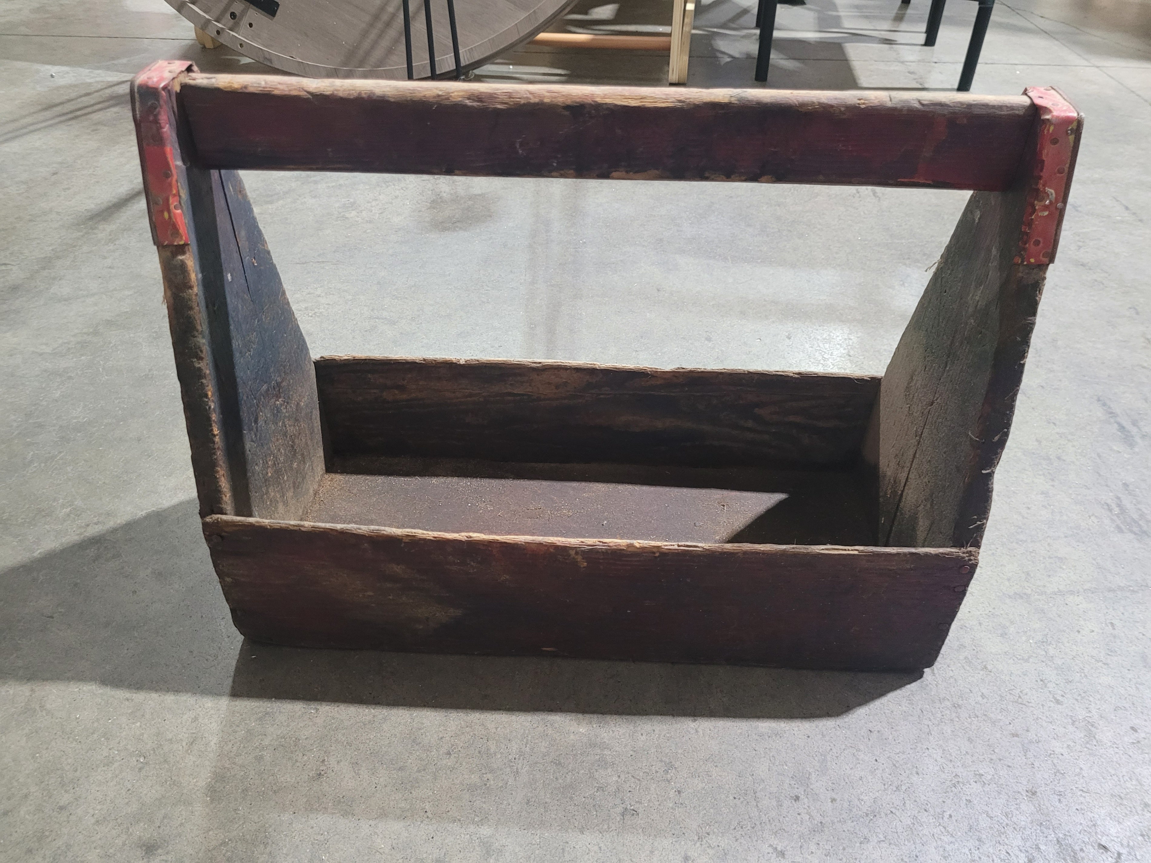 Antique Primitive Wooden Tool Carrier w/ Handle – Rustic Farmhouse Tote - Image 3