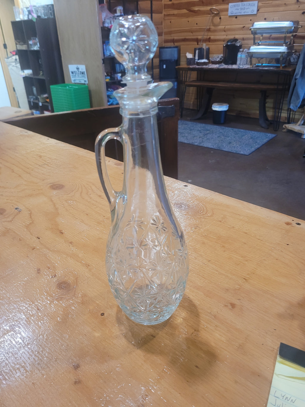 Vintage Clear Pressed Glass Cruet / Oil & Vinegar Bottle with Stopper - Image 1