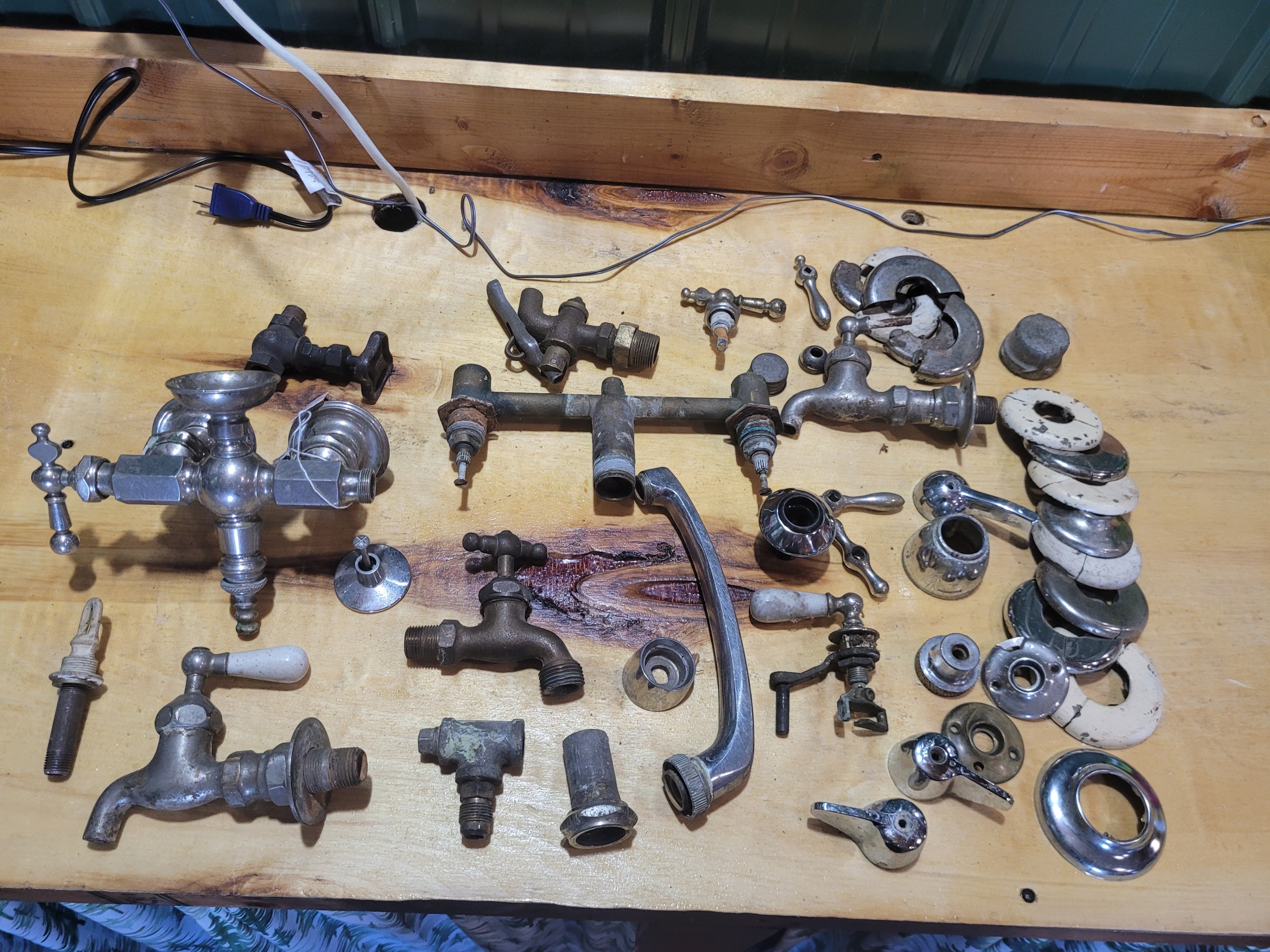Vintage Plumbing & Faucet Parts Lot – Antique Faucets, Handles, Porcelain Escutcheons & Hardware - Image 1