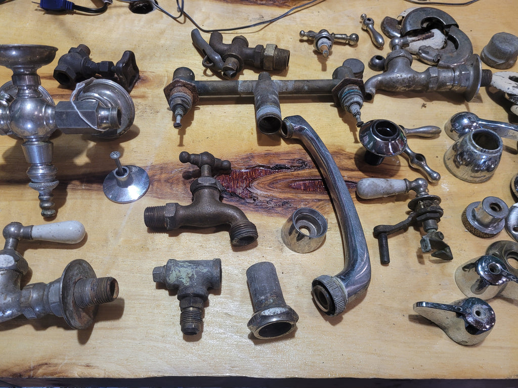 Vintage Plumbing & Faucet Parts Lot – Antique Faucets, Handles, Porcelain Escutcheons & Hardware - Image 3