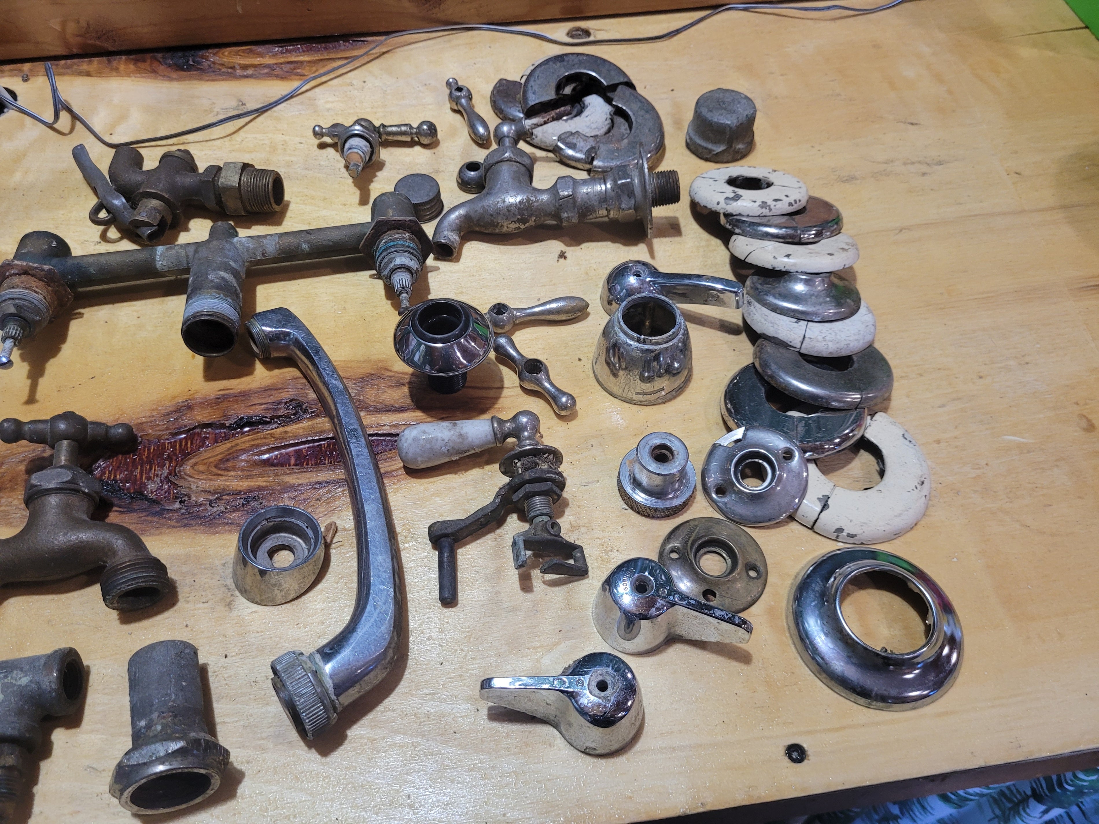 Vintage Plumbing & Faucet Parts Lot – Antique Faucets, Handles, Porcelain Escutcheons & Hardware - Image 4