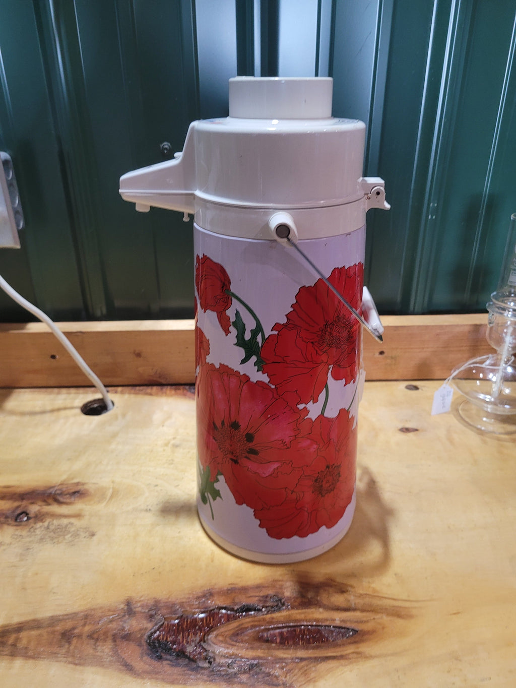 Vintage Floral Pump Thermos Coffee Server – Red Poppy Design - Image 1