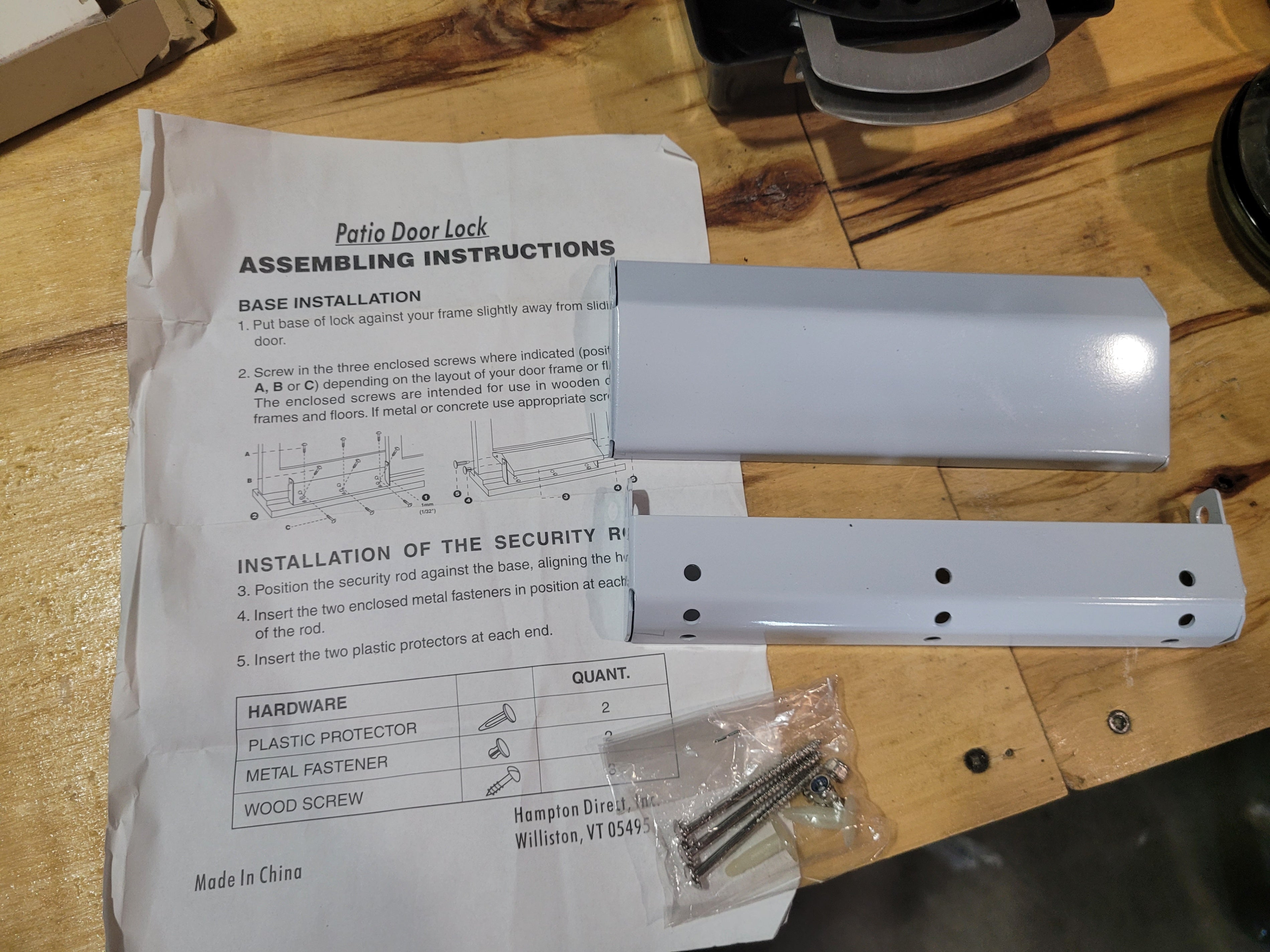 Adjustable Patio Door Security Lock Bar with Installation Hardware - Image 1