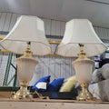 Pair of Vintage-Style Ceramic & Brass Table Lamps with Shades - Image 1