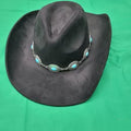 Black Western Cowboy Hat w/ Turquoise Concho Band – Wide Brim Rancher Fedora Style - Image 1