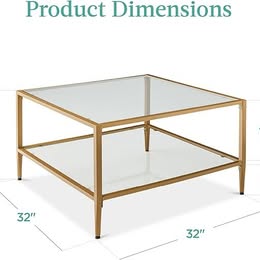 32” Square Glass Coffee Table, Large 2-Tier - Image 1