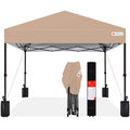Best Choice Products 12x12ft Easy Setup Pop up Canopy W/ 1-Button Setup  Wheeled Case  4 Weight Bags - Tan - Image 1