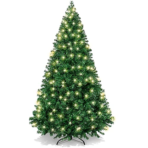 6 Ft. Prelit Premium Hinged Pine Artificial Christmas Tree with 250-Lights, 1,000 Tips, Metal Base - Image 1