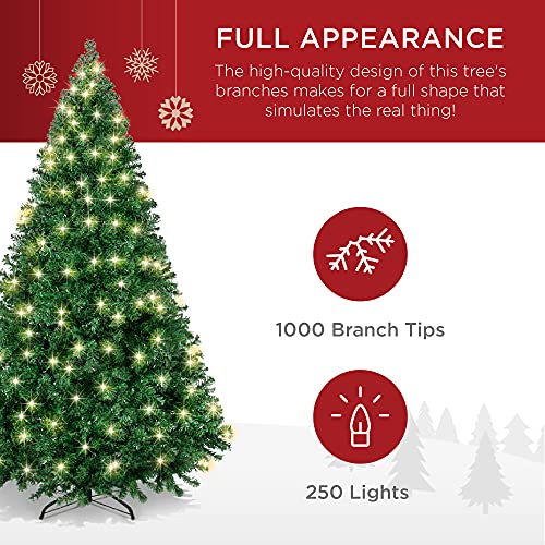 6 Ft. Prelit Premium Hinged Pine Artificial Christmas Tree with 250-Lights, 1,000 Tips, Metal Base - Image 3