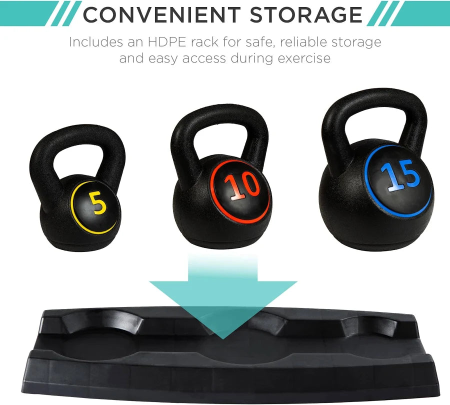 Best Choice Products 3-Piece Kettlebell Set with Storage Rack - Image 4