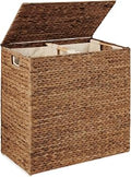 Best Choice Products Large Natural Water Hyacinth Double Laundry Hamper Basket w/ 2 Liner Bags, Handles - Chestnut - Image 1