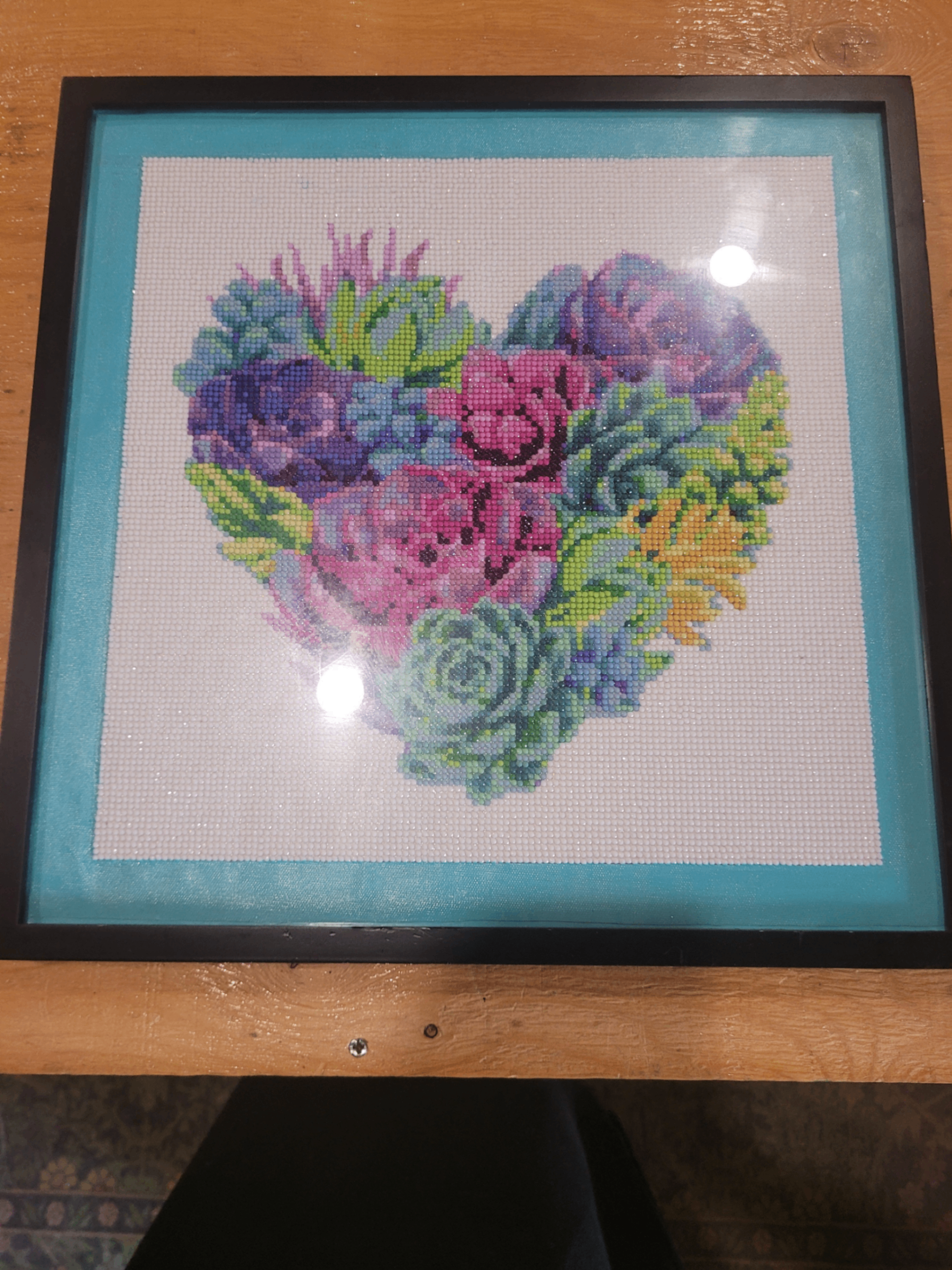 Framed Floral Diamond Art Painting – Colorful Roses & Succulents – 16" x 12" - Image 1