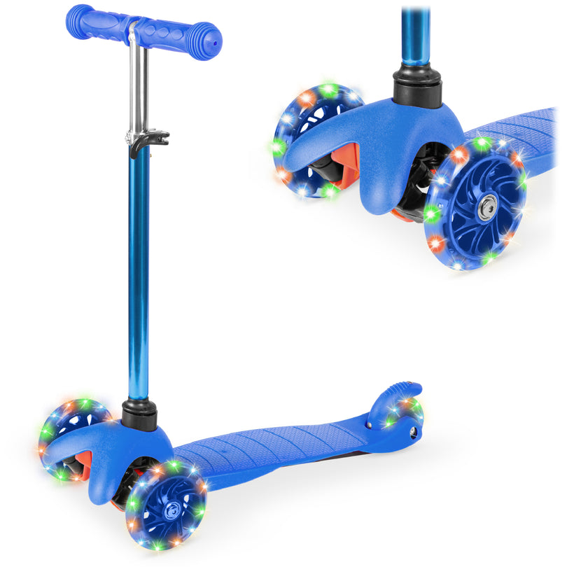 Kids Mini Kick Scooter Toy w/ Colorful Light-Up Wheels, Adjustable T-Bar - Image 1