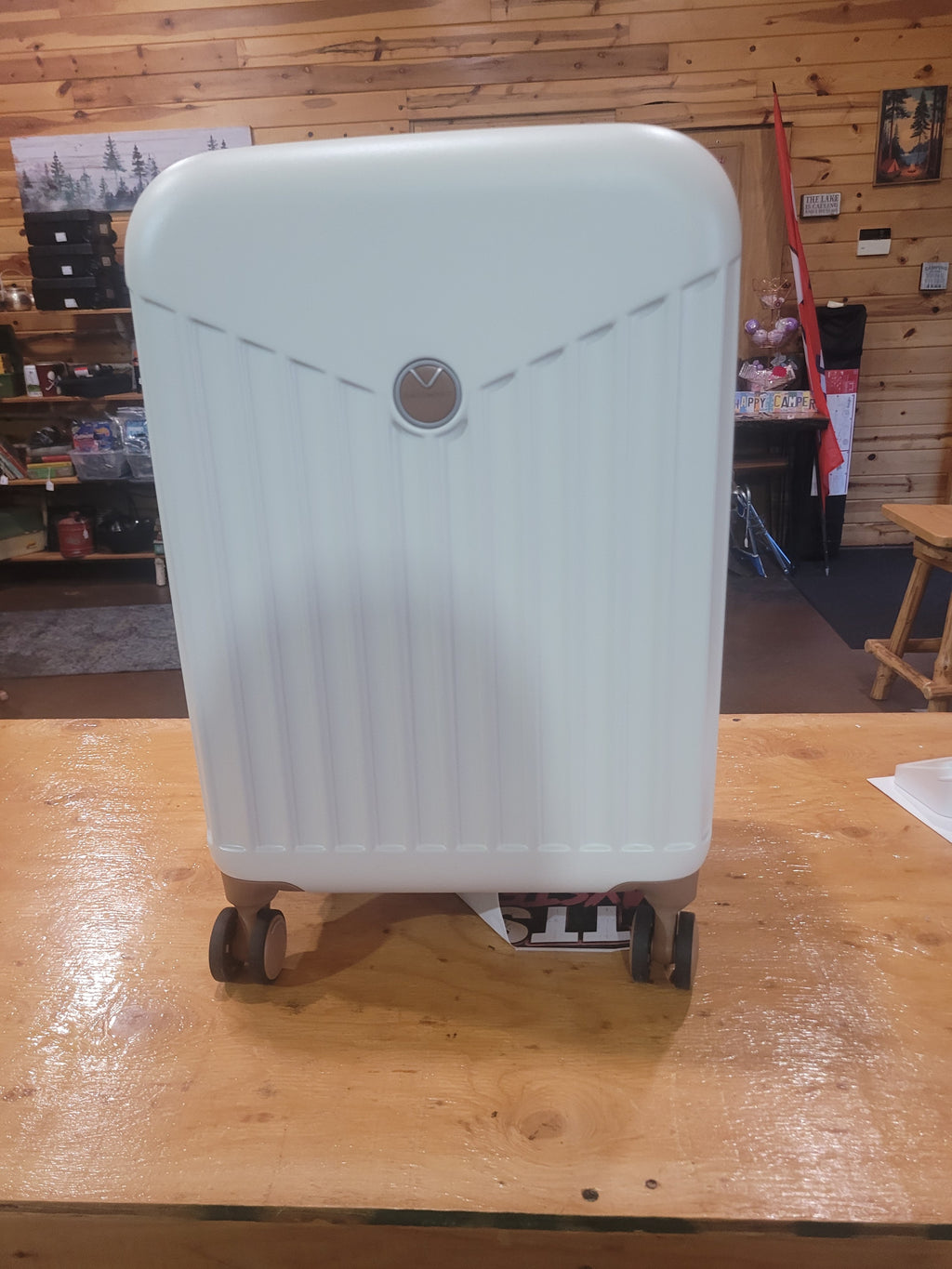 BAGSMART Hardshell Carry-On Luggage – White/Tan Spinner Suitcase - Image 2