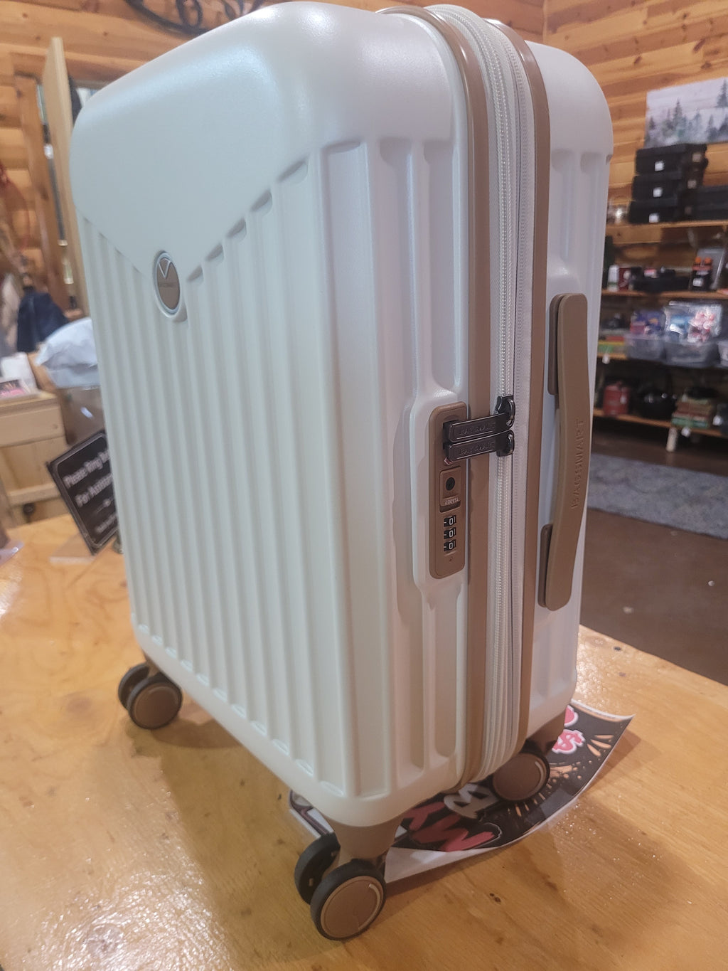 BAGSMART Hardshell Carry-On Luggage – White/Tan Spinner Suitcase - Image 1