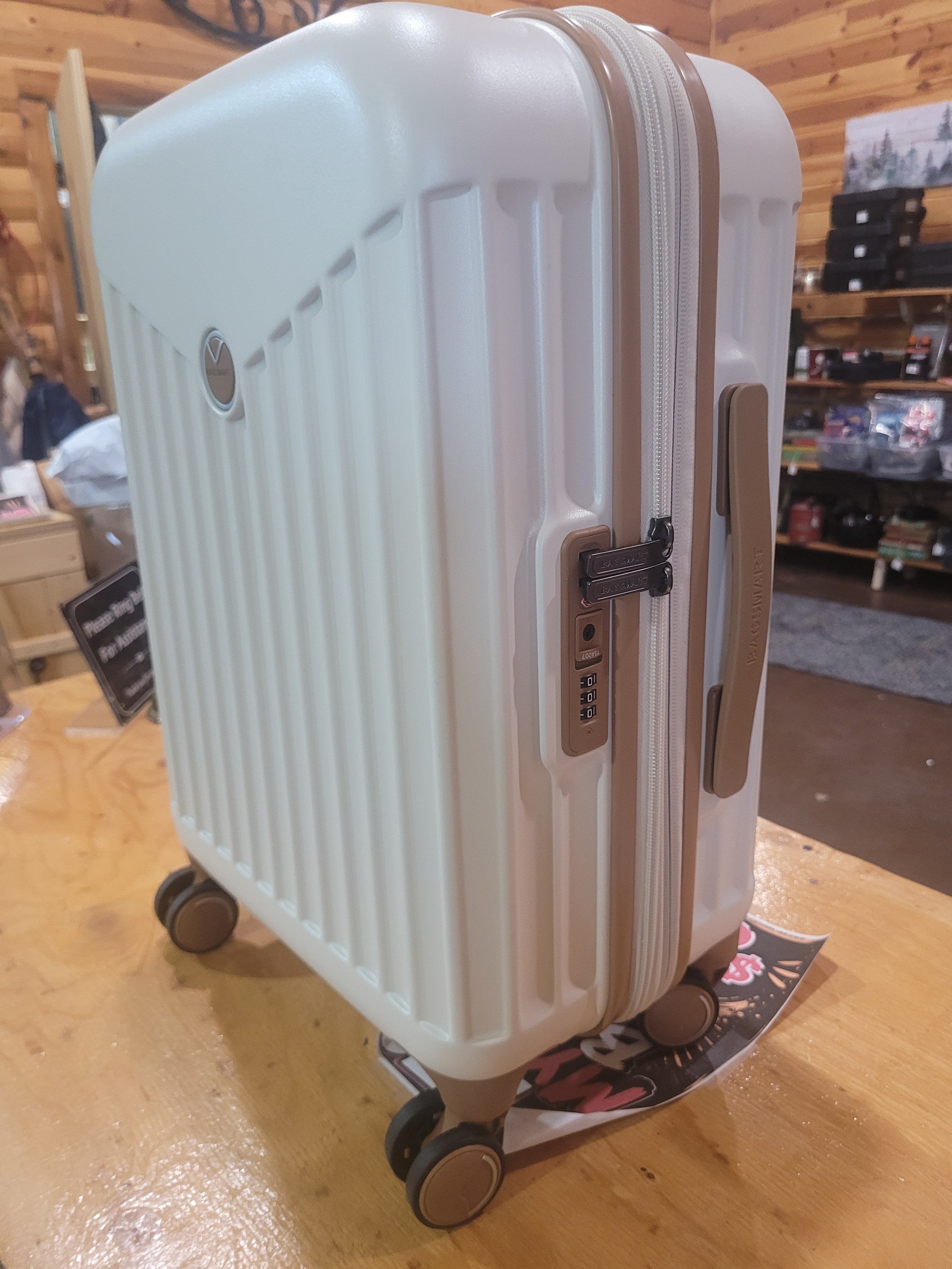 BAGSMART Hardshell Carry-On Luggage – White/Tan Spinner Suitcase - Image 1