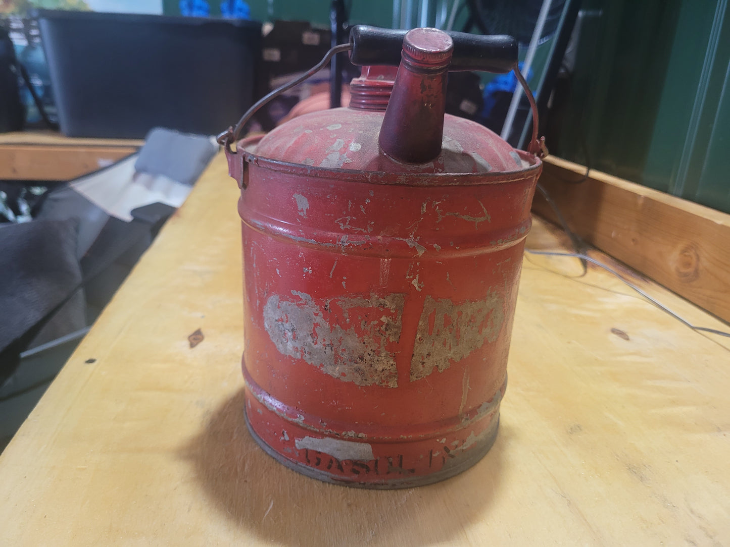 Vintage Red Metal Safety Gas Can – Industrial Garage Collectible