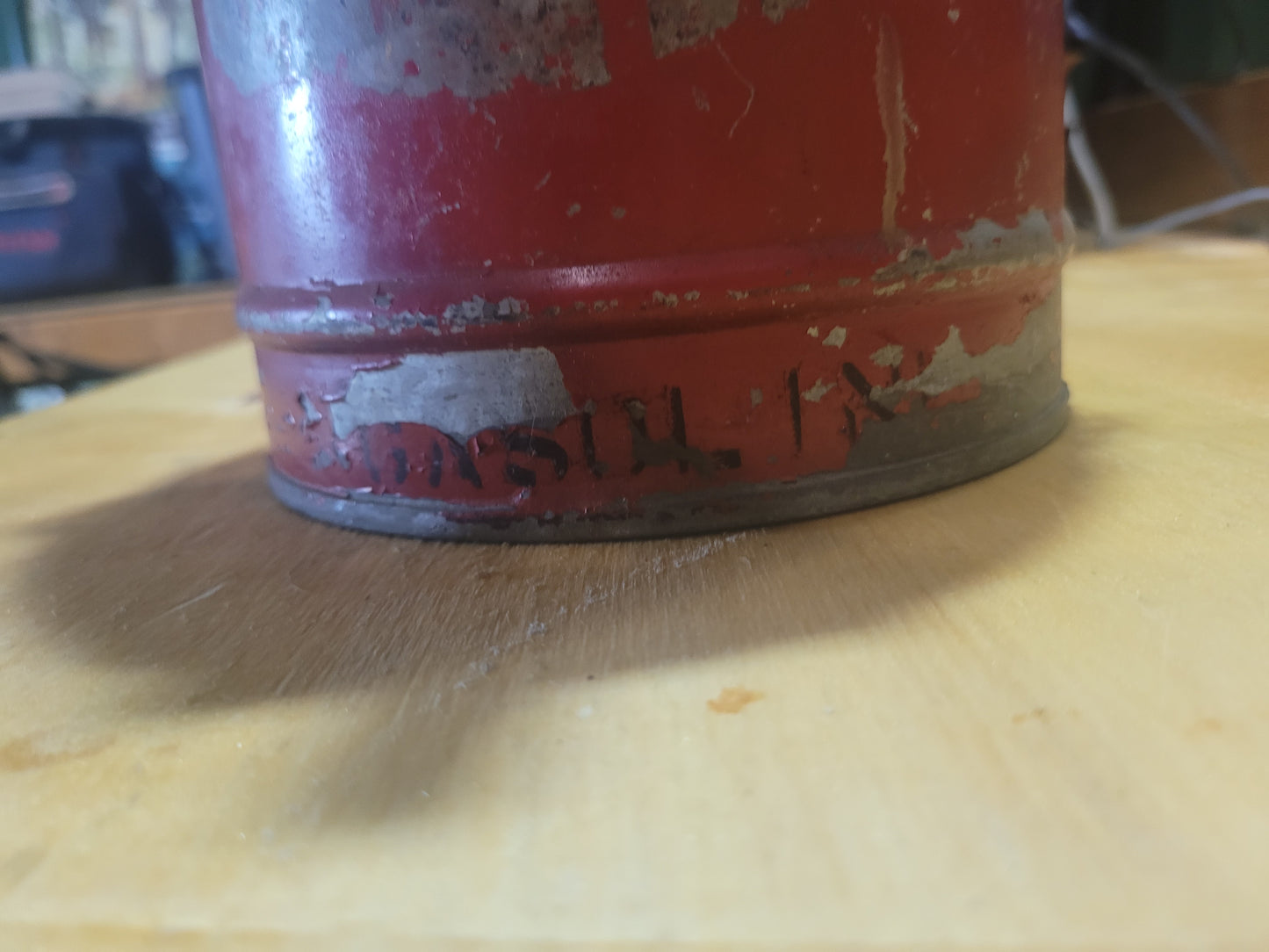 Vintage Red Metal Safety Gas Can – Industrial Garage Collectible