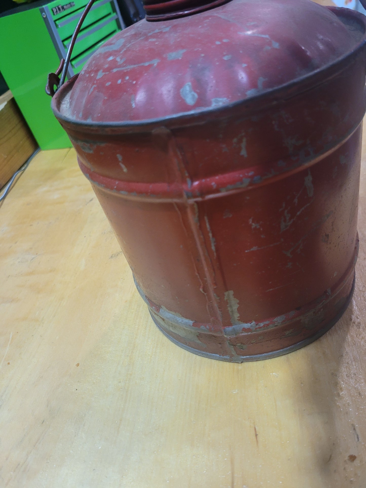 Vintage Red Metal Safety Gas Can – Industrial Garage Collectible
