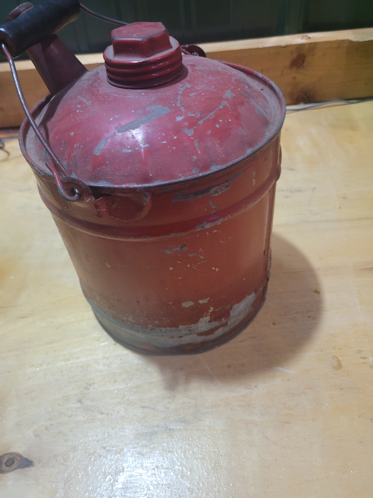 Vintage Red Metal Safety Gas Can – Industrial Garage Collectible