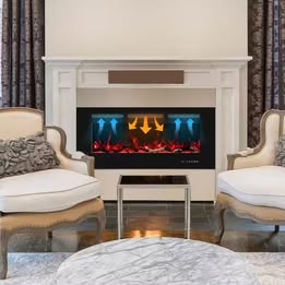 39 in. Electric Fireplace Inserts, Wall Mounted with 13 Flame Colors, Thermostat in Black