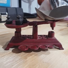 Antique Cast Iron Balance Scale w/ Weights Red Primitive Kitchen Apothecary Decor