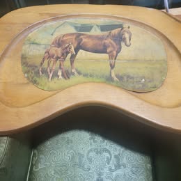 Vintage Upholstered Wooden High Chair with Horse Tray – Mid-Century Child's High Chair