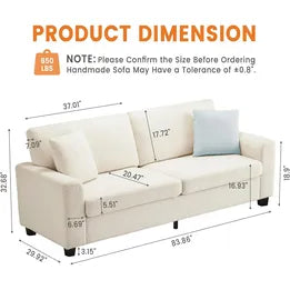 83 Inch Sofa, Modern 3 Seater Deep Seat Couch with Wide Armrest
