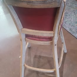 Vintage Wooden High Chair with Original Red Vinyl Seat – Rustic Farmhouse Decor