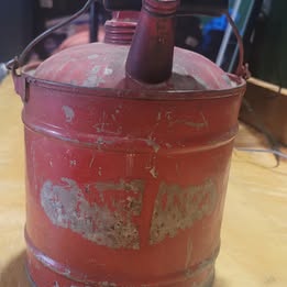 Vintage Red Metal Safety Gas Can – Industrial Garage Collectible