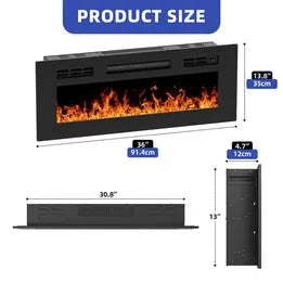 36" Modern Electric Fireplace With Remote Control and Adjustbale Temperature