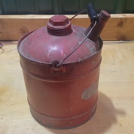 Vintage Red Metal Safety Gas Can – Industrial Garage Collectible