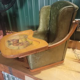 Vintage Upholstered Wooden High Chair with Horse Tray – Mid-Century Child's High Chair