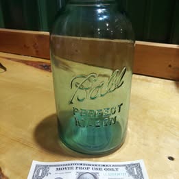 Vintage Ball Perfect Mason Aqua Glass Canning Jar with Original Zinc Lid -64oz