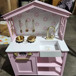 Pretend Play Cottage Kitchen Wooden Toy Set for Kids w/ 5 Accessories